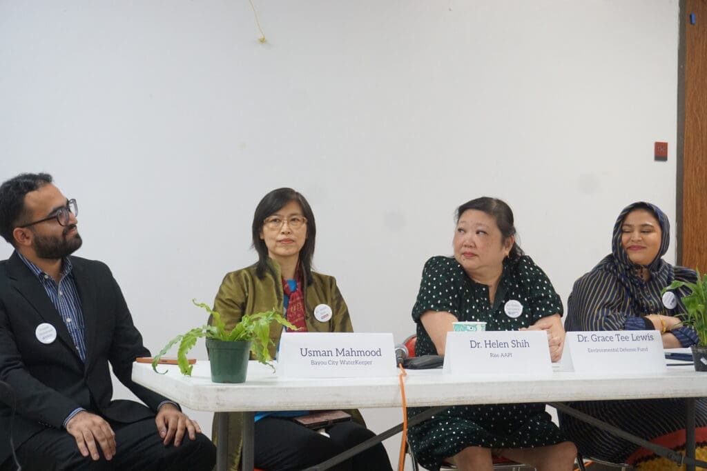 From left to right: Usman Mahmood - Policy Analyst at Bayou City Waterkeeper Dr. Helen Shih - Houston Climate Movement Dr. Grace Tee Lewis - Environmental Epidemiologist at Environmental Defense Fund Amatullah Contractor - Senior Advisor at Emgage's Texas chapter