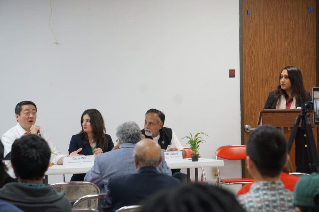 From left to right: State Representative Gene Wu - House District 137 Commissioner Lesley Briones - Harris County Commissioner Precinct 4 State Representative Suleman Lalani - House District 76 Sarah Syed - Moderator with NAKASEC Action Fund of Texas