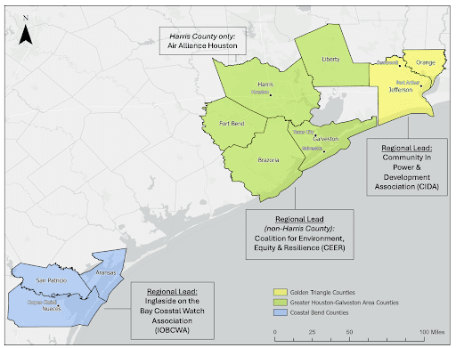 Map showcasing the regional leads per organization in the Gulf Coast area